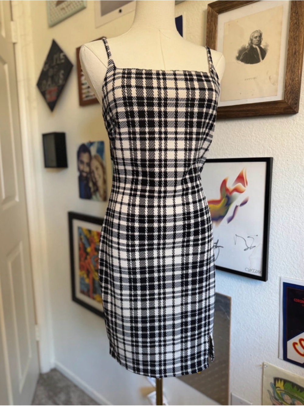 Almost Famous Black and White Plaid Mini Dress